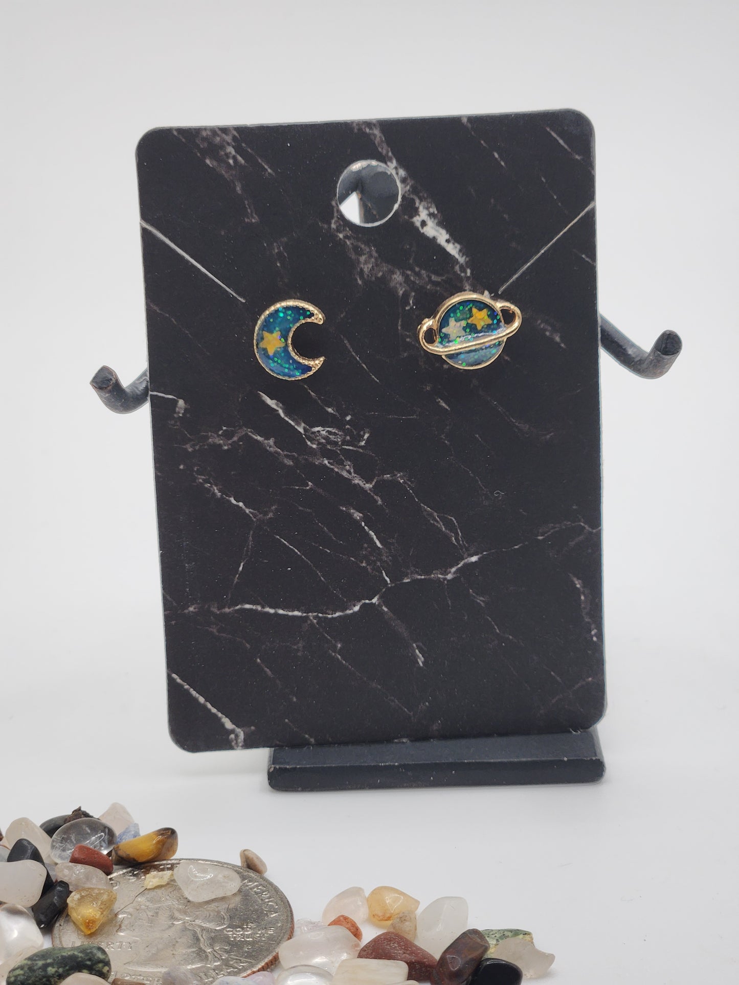 Moon and Planet Stud Earrings