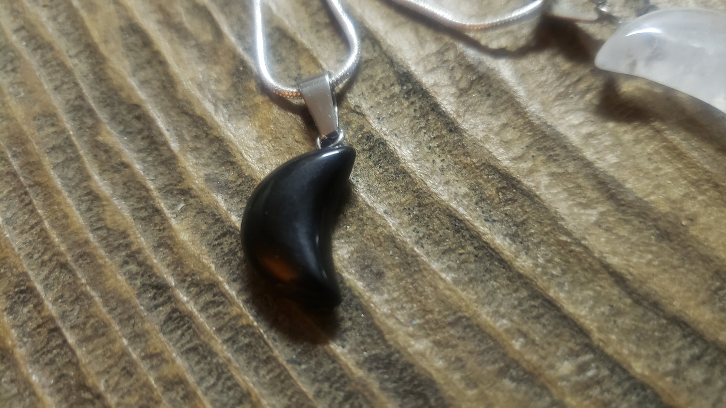 Onyx or Rock Crystal Moon Necklace