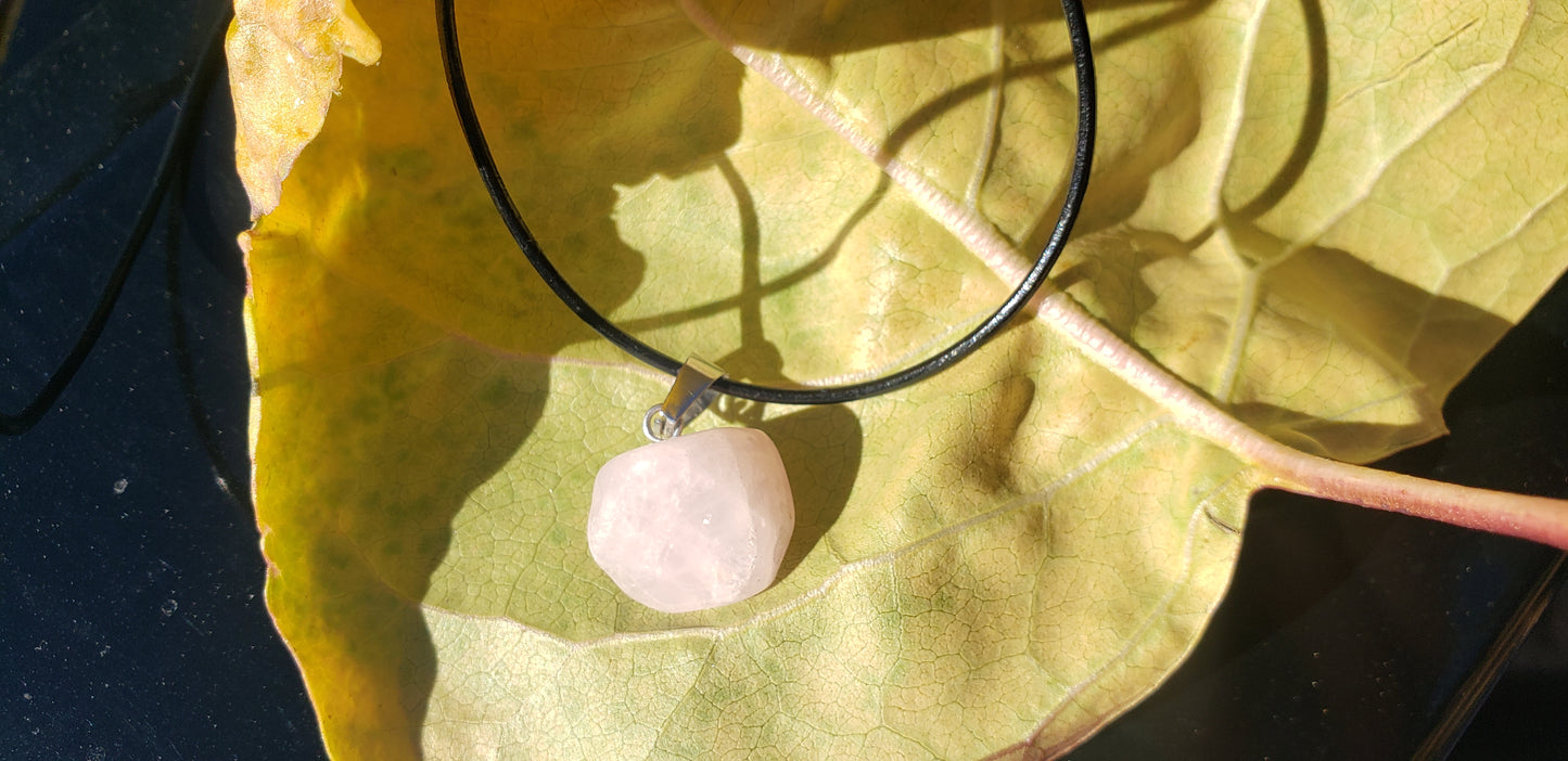 Rose Quartz Leather Necklace