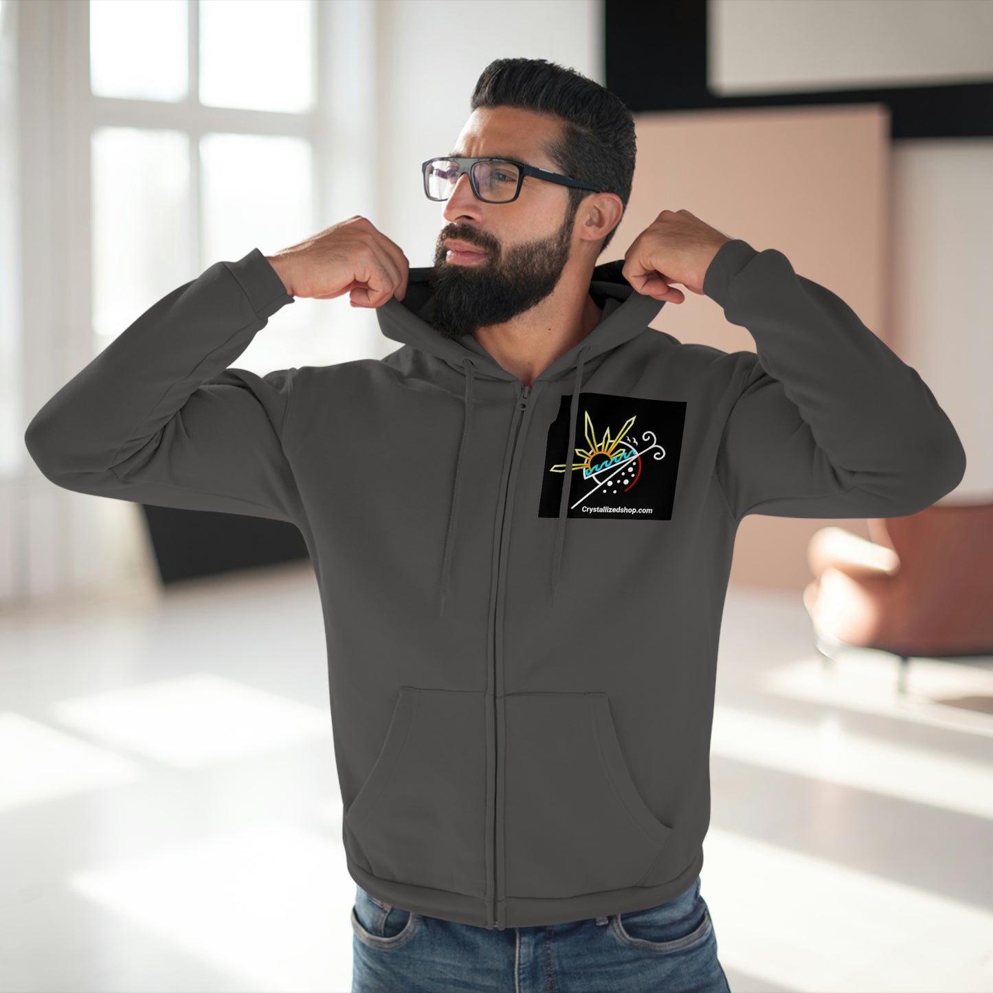 Unisex Hooded Zip Logo Sweatshirt